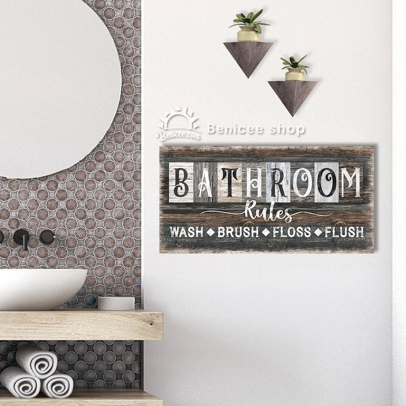 Bathroom Rules Wall Art Large Bathroom Signs Farmhouse Etsy