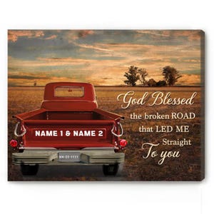 Personalized Farmhouse Canvas Print, Vintage Truck, Couple Names