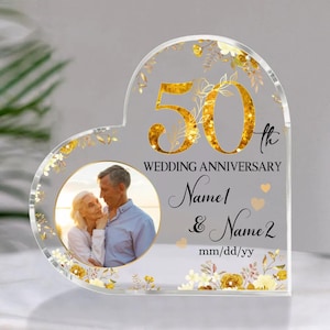 Personalized 50th Anniversary Acrylic Heart Plaque: Golden Wedding Keepsake