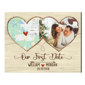 Personalized First Anniversary Gift, First Date Map Print Canvas, Our First Date Photo Gifts, Love Map Print Gifts for Girlfriend, Boyfriend