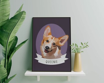 Corgi cadeau, Corgi portretkunst, aangepaste huisdier portretten, gepersonaliseerde hondenprint, Corgi digitale print, aangepaste kunst aan de muur, Corgi Dog huisdecor