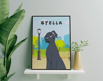 Labrador gepersonaliseerde hondenprint, hondenportret aangepast en gepersonaliseerd, hondenkunst aan de muur, cartoon labhond, Disney-hondenprint, aangepaste hondenprint