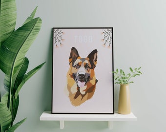 Aangepaste huisdier portretten, Duitse herder hond portret, huisdier hond kunst aan de muur, Duitse herder digitale hond, gepersonaliseerde hond print, Duitse herder