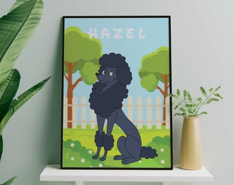 Poedelportret op maat en gepersonaliseerd, poedelkunst aan de muur, hondenportret, cartoonhond, gepersonaliseerde hondenprint, poedelprint, aangepaste hondenprint