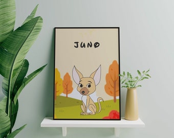 Chihuahuahondafdruk, portret aangepast en gepersonaliseerd, huisdier illustratie, hond muurafdruk, aangepaste cartoon hondenafdruk, gepersonaliseerd hondenkunstcadeau