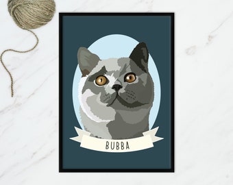 Aangepaste huisdierportretten, Britse korthaar kunst aan de muur, Britse korthaar kat print en portret, digitale binnenlandse korthaar, kat posterkunst