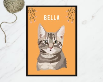 Aangepaste huisdierportretten, digitale gestreepte kat, huisdier kunst aan de muur, binnenlandse korthaar, kat posterontwerp, portret gestreepte kat, gepersonaliseerde kat print