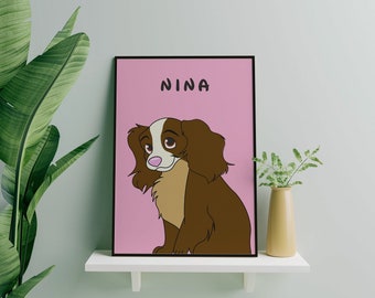 Aangepaste en gepersonaliseerde cocker-spaniëlafdruk, hondenmuurafdruk, spaniëlhondafdruk, aangepaste cartoon hondenkunst, gepersonaliseerde hondenafdruk, hondenliefhebbers