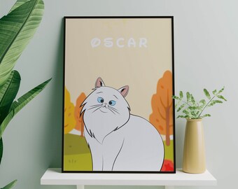 Perzische kat aangepaste print, gepersonaliseerde kat print, kat kunst aan de muur, Perzische print, cartoon kat print, gepersonaliseerde kat print, aangepaste kat kunst