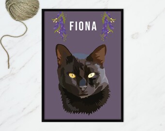 Aangepaste huisdierportretten, huisdierkunst aan de muur, zwarte kat-afdruk, digitale muurkunst, portret zwarte kat, digitale korthaar, kat posterkunst, digitale muurkunst