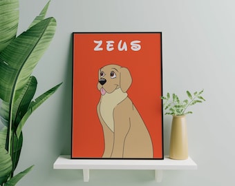 Gouden labrador aangepaste en gepersonaliseerde print, kunst aan de muur hond, labrador print, print cartoon labhond, gepersonaliseerde print, aangepaste hondenkunst