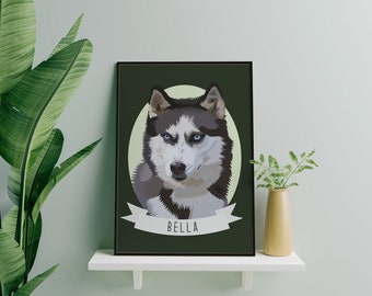 Aangepaste huisdierportretten, husky portretkunst, gepersonaliseerde hondenafdruk, husky digitale print, aangepaste huskykunst, huisdecoratie husky, husky cadeau