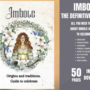 Imbolc printable grimoire pages, 50 pages digital download off rituals, imbolc candles, oil, incenses, recipes for  beginner witch