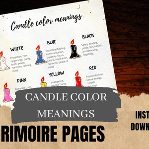 Candle magic color meanings for your spell book, digital download for book of shadows,  printable grimoire pages, baby witch journal guides