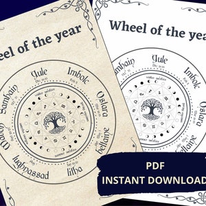 Wheel of the year printable for witch book of shadows, witch grimoire journal, celtic witchcraft, magic tools for green witch