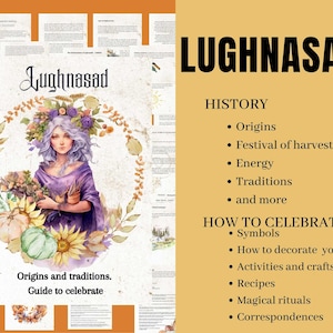 Lammas, Lughnasadh printable grimoire pages, 50 pages digital download off rituals, magical witch ingredients and recipes for beginner witch