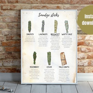 Smudge stick instructions for spell book, white sage, palo santo, stick guide, digital download book of shadows, printable grimoire pages