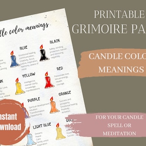 Candle magic color meanings for your spell book, digital download for book of shadows,  printable grimoire pages, baby witch journal guides