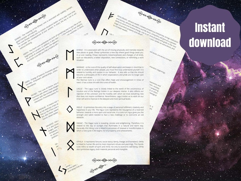 Rune Stones Cheat Sheet for Witch Planner, Book of Shadows Printable ...