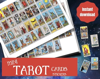 Printable Rider Waite Mini Tarot Deck, Stickers (Digital Download)
