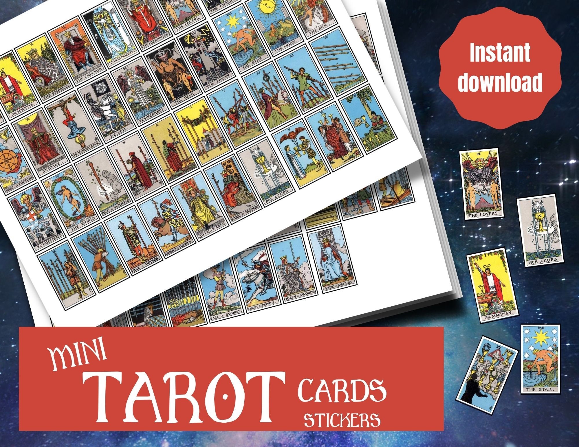 Printable Tarot Cards Deck, Tarot Stickers, Rider Waite Mini Tarot Deck, All 78 Cards With Major and Minor Arcana, Journal Stickers, - Etsy printable-tarot-cards-deck-tarot-stickers-rider-waite-mini-tarot-deck-all-78-cards-with-major-and-minor-arcana-journal-stickers-etsy