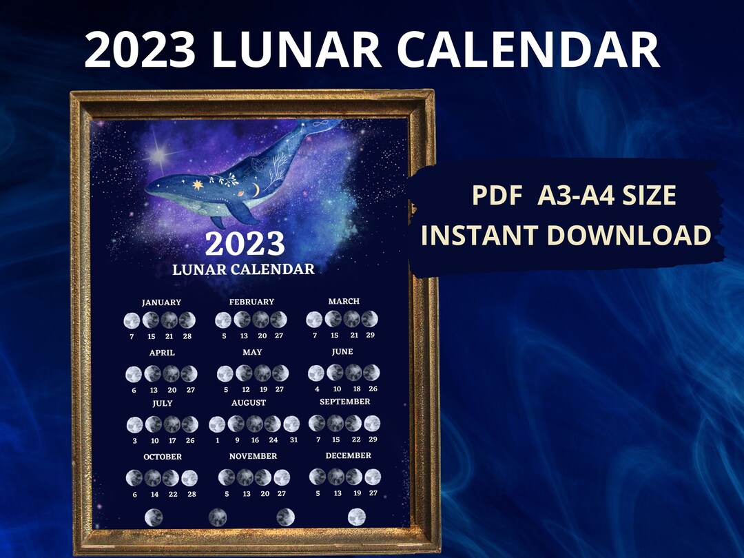 2023 Lunar Calendar Printable 2023 Moon Phases Whale Art Etsy
