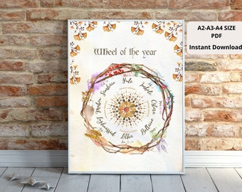 Wheel of the Year 2023, Witch calendar, pagan decor, wiccan gifts for women, pagan year wall art, jule ostara samhain imbolc sabbat calendar