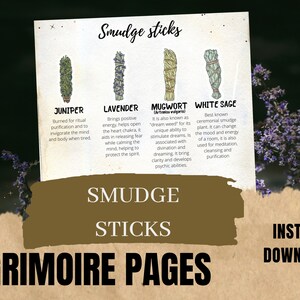 Smudge stick instructions for spell book, white sage, palo santo, stick guide, digital download book of shadows, printable grimoire pages