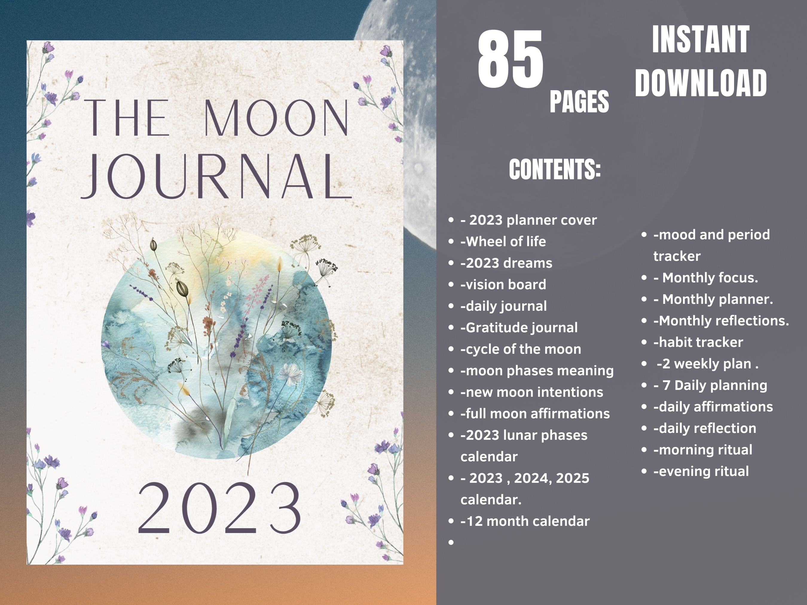 Moon Cycle & Moon Ritual Journal Digital, Moon Calendar 2023-2024, Dark  Mode, New and Full Moon Ritual, Witchy Planner, Baby Witch