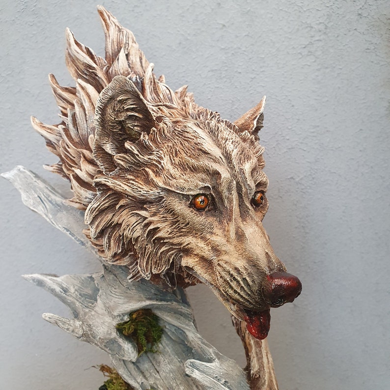 Decorative Wolf Bust Sculpture, 14.96 Inches, Wolf Head Sculpture, Home