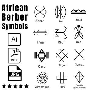 24 sellos de tatuajes bereberes - Pinceles amazigh, AfricaTattoo, Símbolos de la cultura marroquí, Diseño tribal, Regalo de historia afroamericana 2025, Diseño artístico