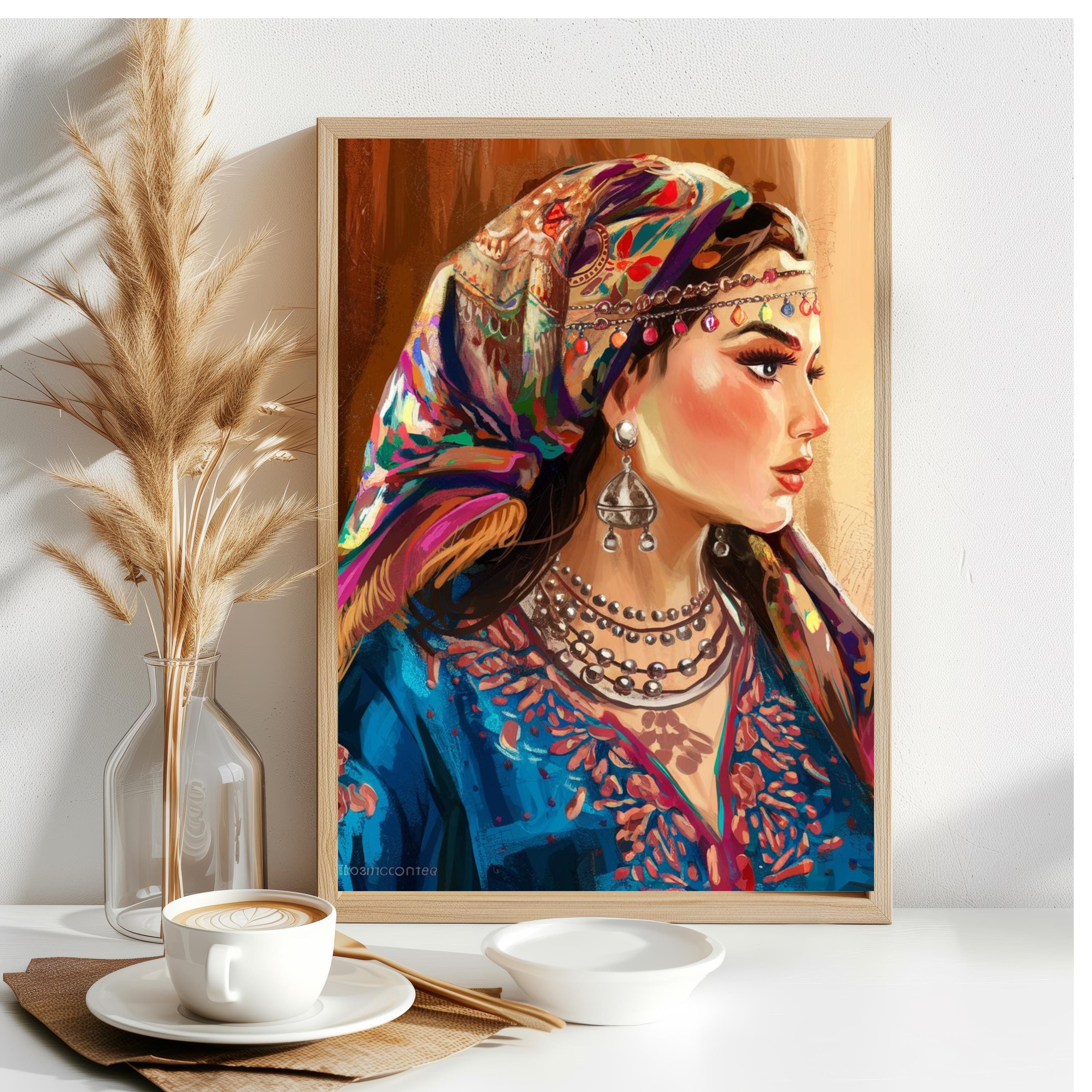 IMAZIGHEN 油絵アート Amazigh Woman Illustration PNG Amazigh Travel Amazigh Poster