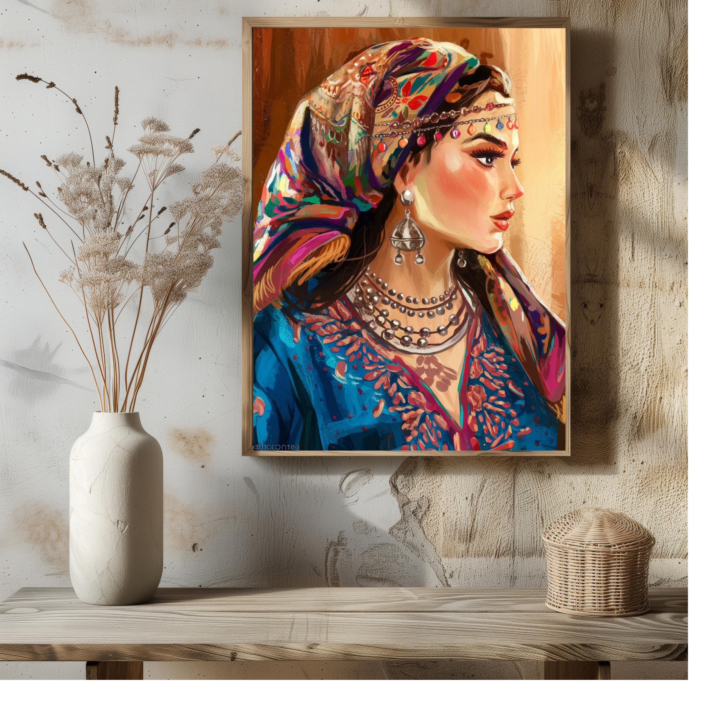 IMAZIGHEN 油絵アート Amazigh Woman Illustration PNG Amazigh Travel Amazigh Poster
