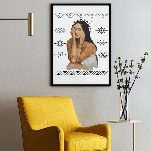 Berber Amazigh girl wall art print amazigh woman. Authentic decor | Moroccan Symbol, Amazigh-inspired, North African design| amazigh jews