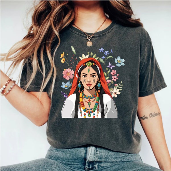 Kabyle Berber Women Design. Amazigh Flag Shirt. Tifinagh Wild flower For Girl. Morocco Algeria. African Tattoo Symbol Art. Mother's Day Gift