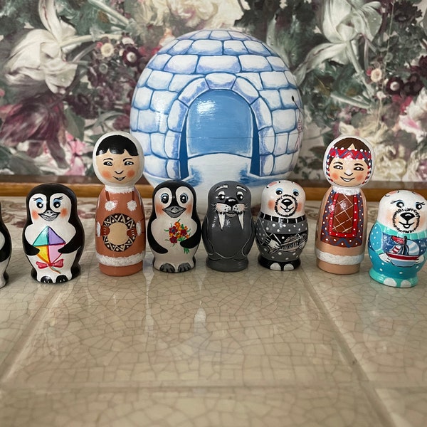 Pinguine Eskimo Iglu Holz Montessori