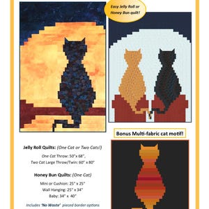 One Cat, Two Cats Quilt Pattern: Jelly Roll or Honey Bun Halloween Design (PDF)