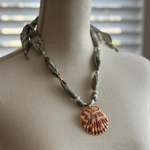 Beach Seashell Ocean Satin Bandana Necklace handmade