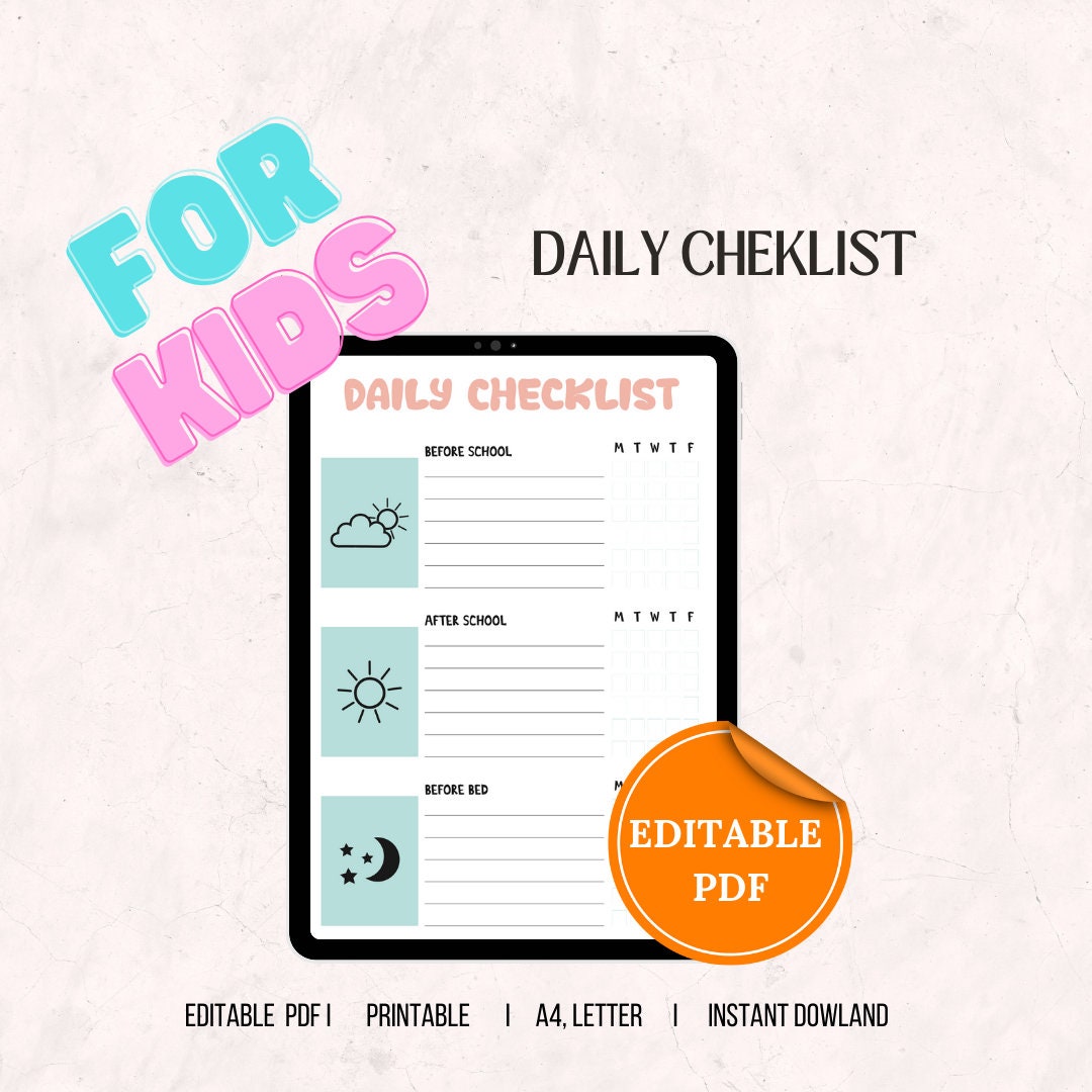 Printable Daily Checklist, Daily Routine, Planner Printable, Digital ...