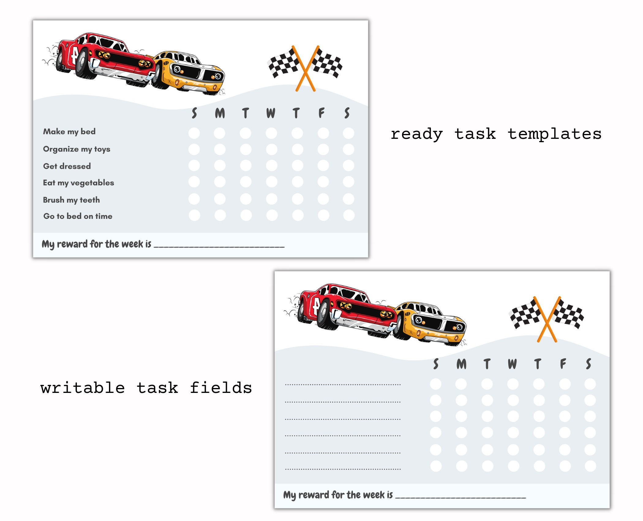Printable Car Race Reward Chart, Kids Chore Chart - Etsy