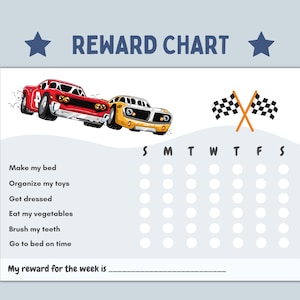 Printable Car Race Reward Chart, Kids Chore Chart