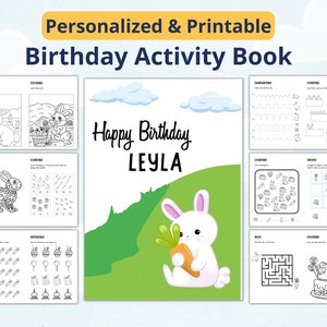 Personalized Printable Bunny Birthday Book, Printable Digital Activity Book