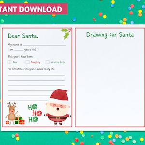 Carta de Papá Noel imprimible, Lista de deseos de Querido Papá Noel, Lista de deseos de Navidad