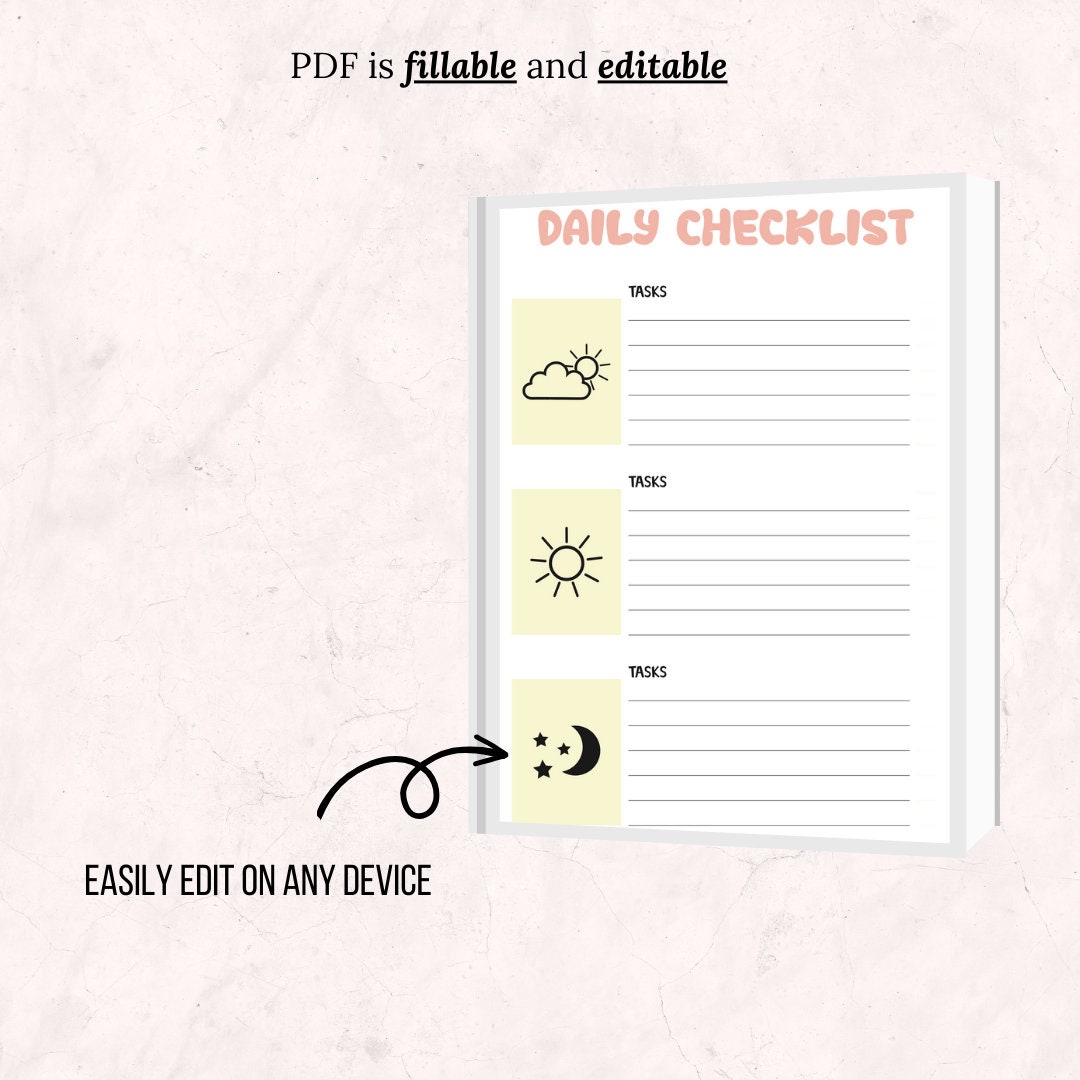 Printable Daily Checklist, Daily Routine, Planner Printable, Digital ...