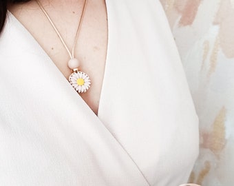 Collier d’allaitement marguerite rose | cadeau maman | collier d'alimentation | Collier d'allaitement | Cadeau maman qui allaite délicat