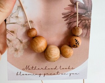 Natural breastfeeding /nursing necklace fiddle beads made from beechwood, breastfeeding pendant new mum/ new baby gift