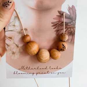 Natural breastfeeding /nursing necklace fiddle beads made from beechwood, breastfeeding pendant new mum/ new baby gift image 1