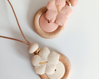Lily Bloom Breastfeeding Necklace| feeding Necklace | Baby Sensory Jewellery | nursing fiddle chain flower green/peach babywearing aid