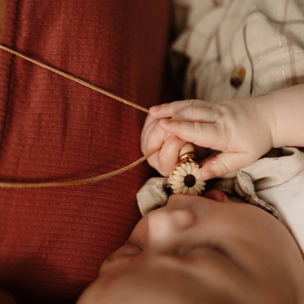 Collana per allattamento al seno con margherita | regalo mamma | collana di alimentazione | Collana infermieristica | Regalo per la mamma che allatta, delicato beige