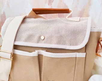 Neutral changing bag | canvas nappy bag | diaper bag in natural beige | mom's bag